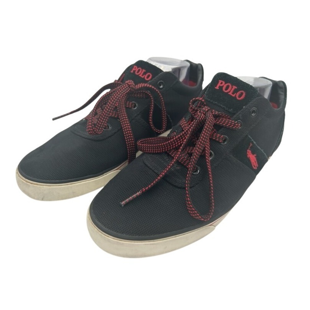 Polo Ralph Lauren Hanford Black Canvas Sneakers Shoes Red‎ Logo Mens Size 10.5